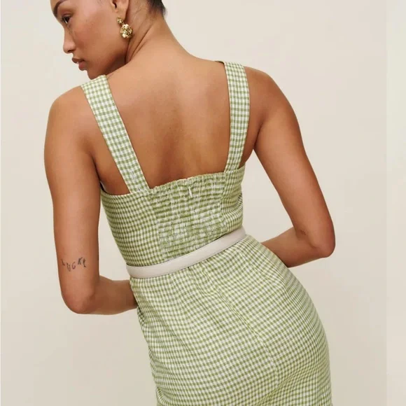 Reformation Green Gingham Sleeveless Dress size 4 - Picture 3 of 4